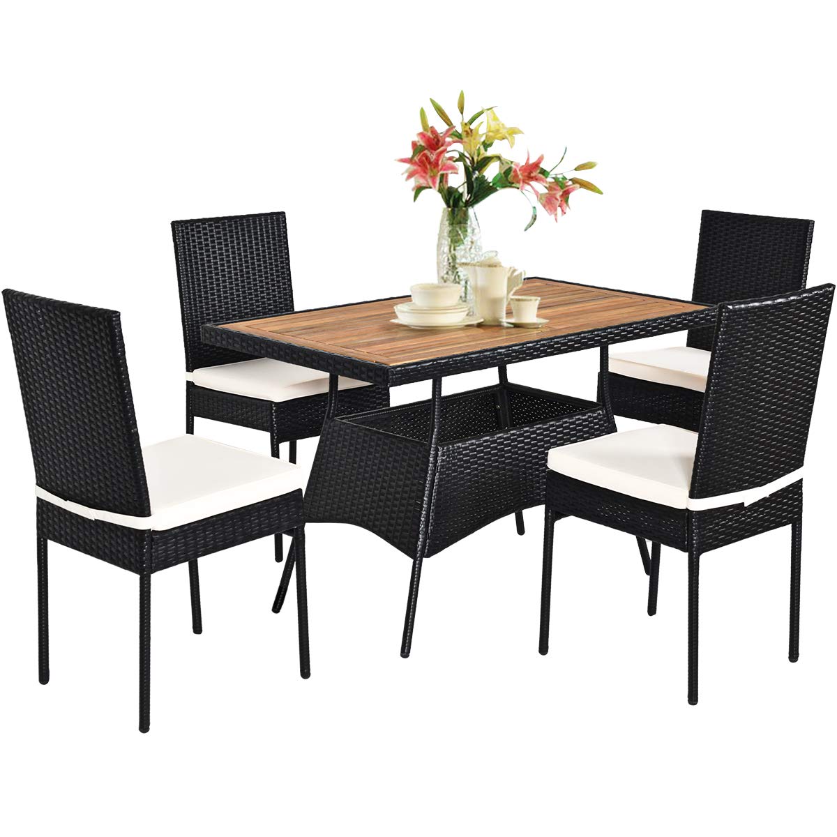 Tangkula 5 Piece Wicker Patio Dining Set with Padded Cushions